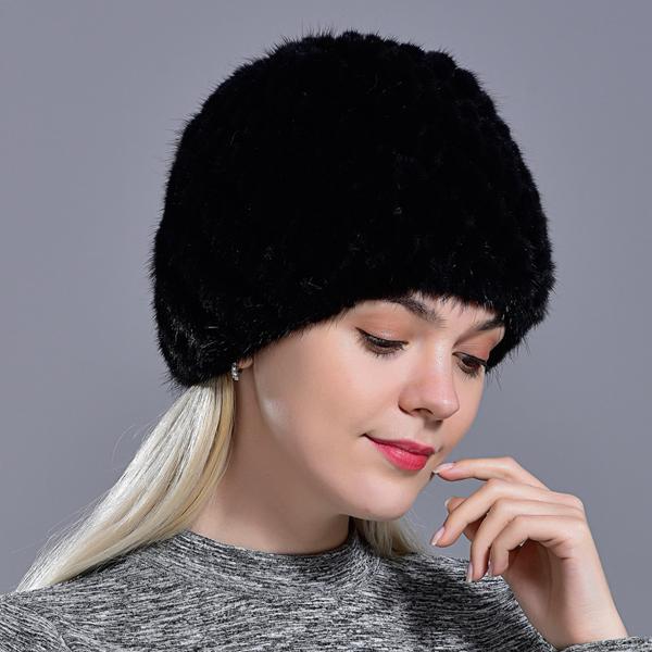 Зимние женские норковые шапки, меховая вязаная шапка, модная пушистая женская шапка из натурального меха, женские черные меховые шапки