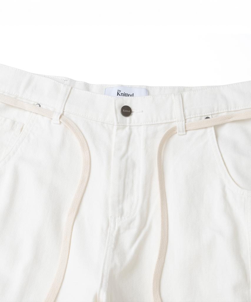KNITTED Outstring Curved Cotton Balloon Pants White
