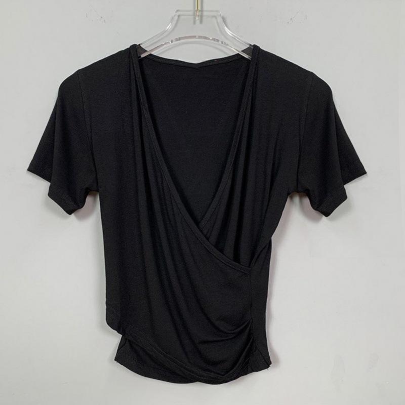 Двусторонний укороченный топ с глубоким вырезом и перекрестной спинкой, облегающий по фигуре, глубоким V-образным вырезом