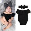 Newborn Girls Romper Outfits, Lace Clothes Off Shoulder Jumpsuit + Bowknot Headband Suits