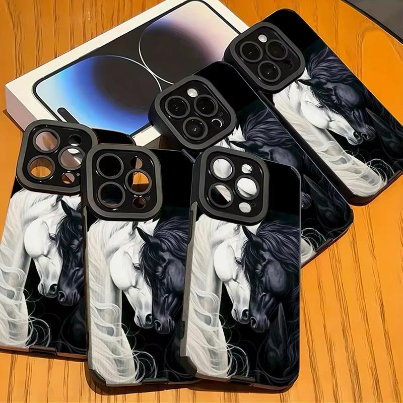 Черно-белые лошади Чехол для телефона Для iPhone 11 12 13 14 15 Plus 17 16 Pro Max 17 Air XR X XS 15 16 Plus Защитная задняя крышка