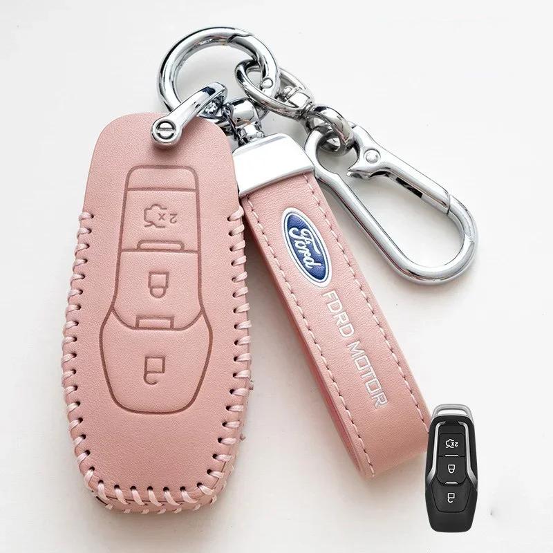 Car Sticker 2026 Ford New 2025 Hot New Leather Car Smart Key Case For Ford Fusion Explorer Edge Mustang Mondeo Kuka Personalized