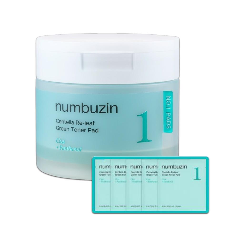 NUMBUZIN No.1 Cica Centella Re-leaf Зеленый тонер-пэд (Увлажнение и успокоение) 70 прокладок + 10 бонусных прокладок