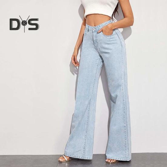 Женские джинсы с карманами, застежка-молния на пуговицу с высокой талией, прямые брюки, однотонные, в винтажном американском стиле, джинсовые брюки для повседневной носки, Scool