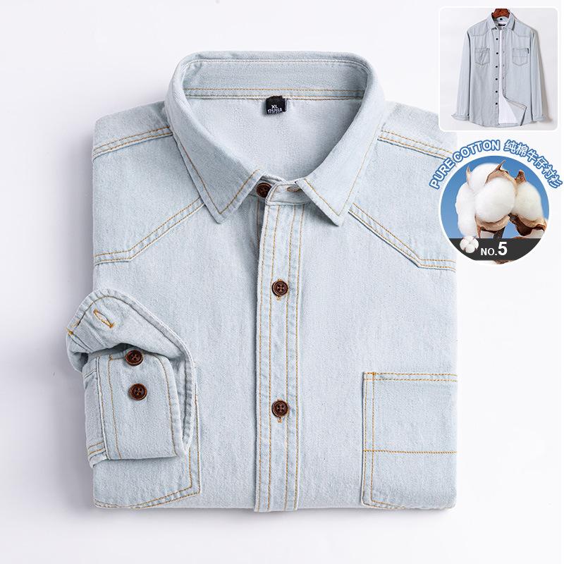 New 100% Cotton Men's Shirt Long Sleeve Spring and Autumn Denim with Pockets of High Quality Fashion Wear Free Casual Slim Fit