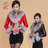 Faux Fox Fur Collar Leather Slim PU Leather Women Plus Cotton Jacket Fashion Short Leather
