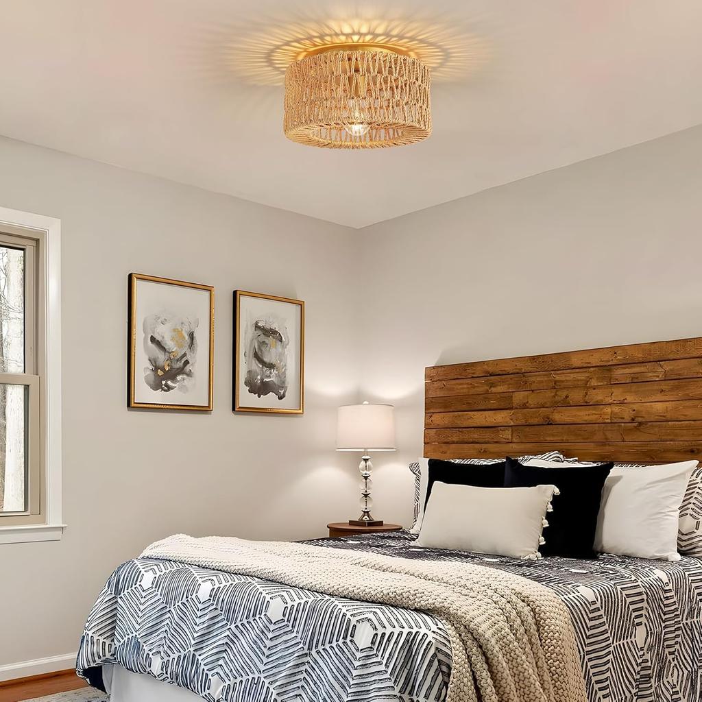 KY LEE Pendant Hemp Japanese Single E26 LED Simple Ceiling Shade Light for Living Hook Ceiling Mount Light, Rope, Style, Nordic, Stylish, Light,