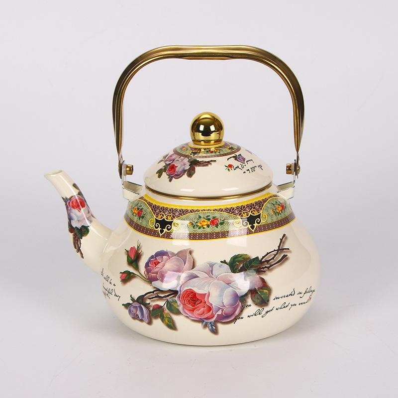 Chinese Style Enamel Teapot Floral Enameled Tea Jug New Water Kettle