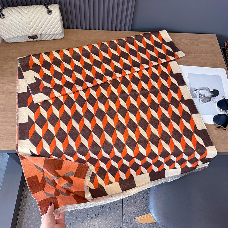 Imitation Cashmere Retro Plaid Pattern Simple Rhombus Pattern Printing Personality High-End Scarf Women
