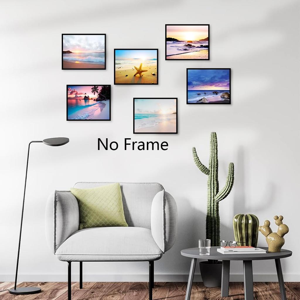 AIOCDIT Beach Wall Art Canvas Prints Bedroom Wall Decor,Coastal Art Posters Bathroom Living Room Ocean Aesthetics Set of 6 (8"x10",Unframed).
