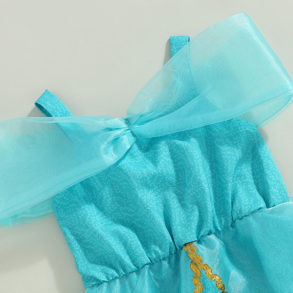 Baby Girls Summer Casual Tutu Romper Blue Short Sleeve Off Shoulder Tulle Romper