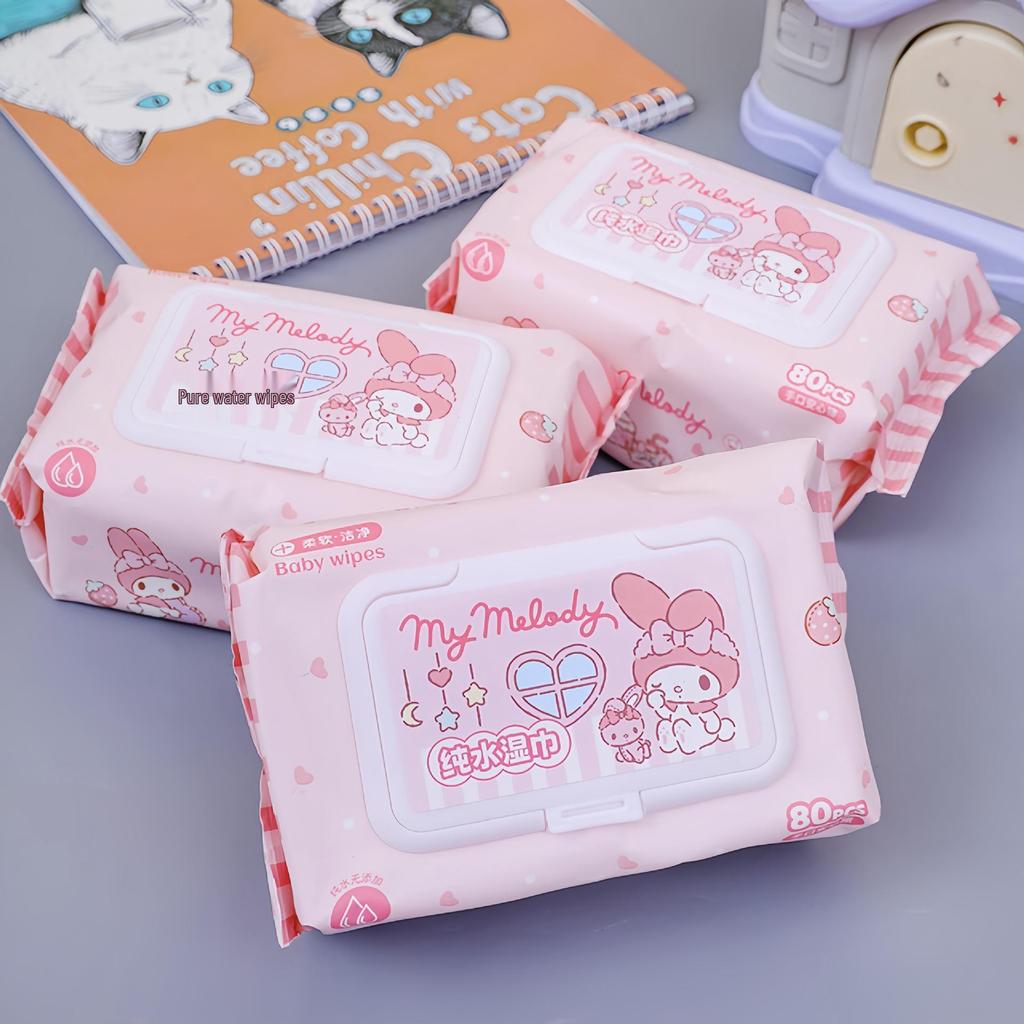 Влажные салфетки Sanrio Hello Kitty для малышей, 80 штук - Плотные одноразовые полотенца для очищения рук и рта