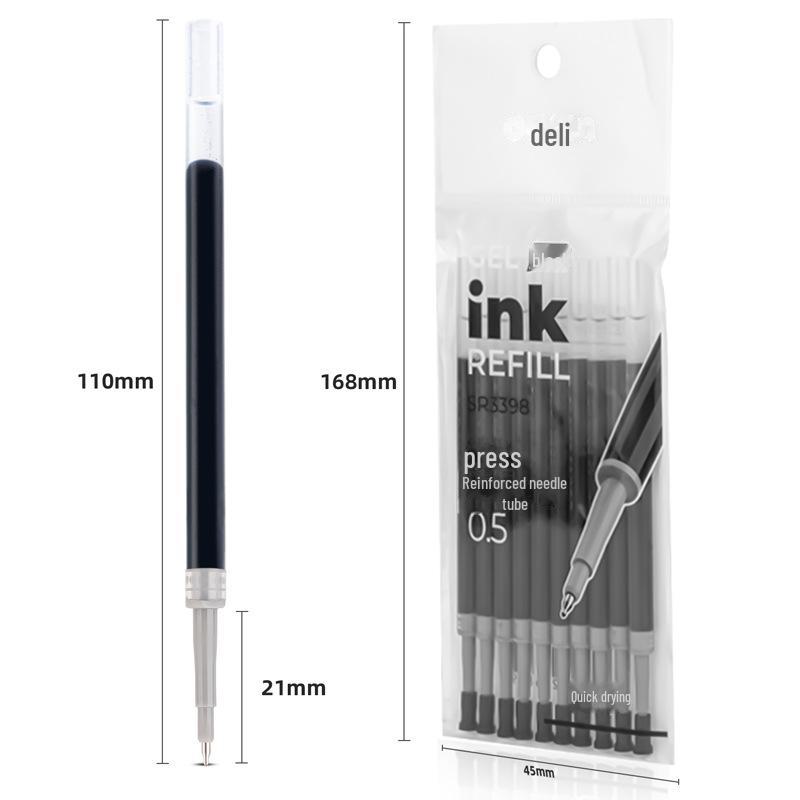 10 стержней для гелевых ручек 0,5 мм – с иглами и пулевидными наконечниками, чернила на водной основе