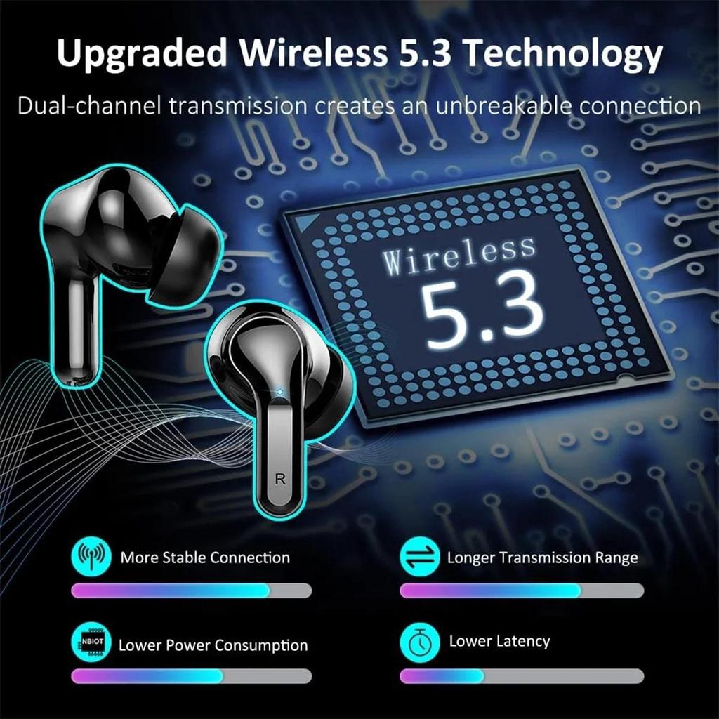 Беспроводные наушники-вкладыши Bluetooth-наушники 5.3 40H Наушники Басовые стереонаушники с микрофоном и шумоподавлением Наушники-вкладыши USB-C со светодиодным дисплеем IP7 Водонепроницаемый спорт