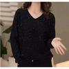 Velvet Sequin Plus Size Starry V-Neck Long Sleeve Shirt