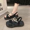 Sandals Female 2024 New Summer Bow Fairy Wind Platform Pearl Word with Fashion Open-toed Roman Women's Shoes