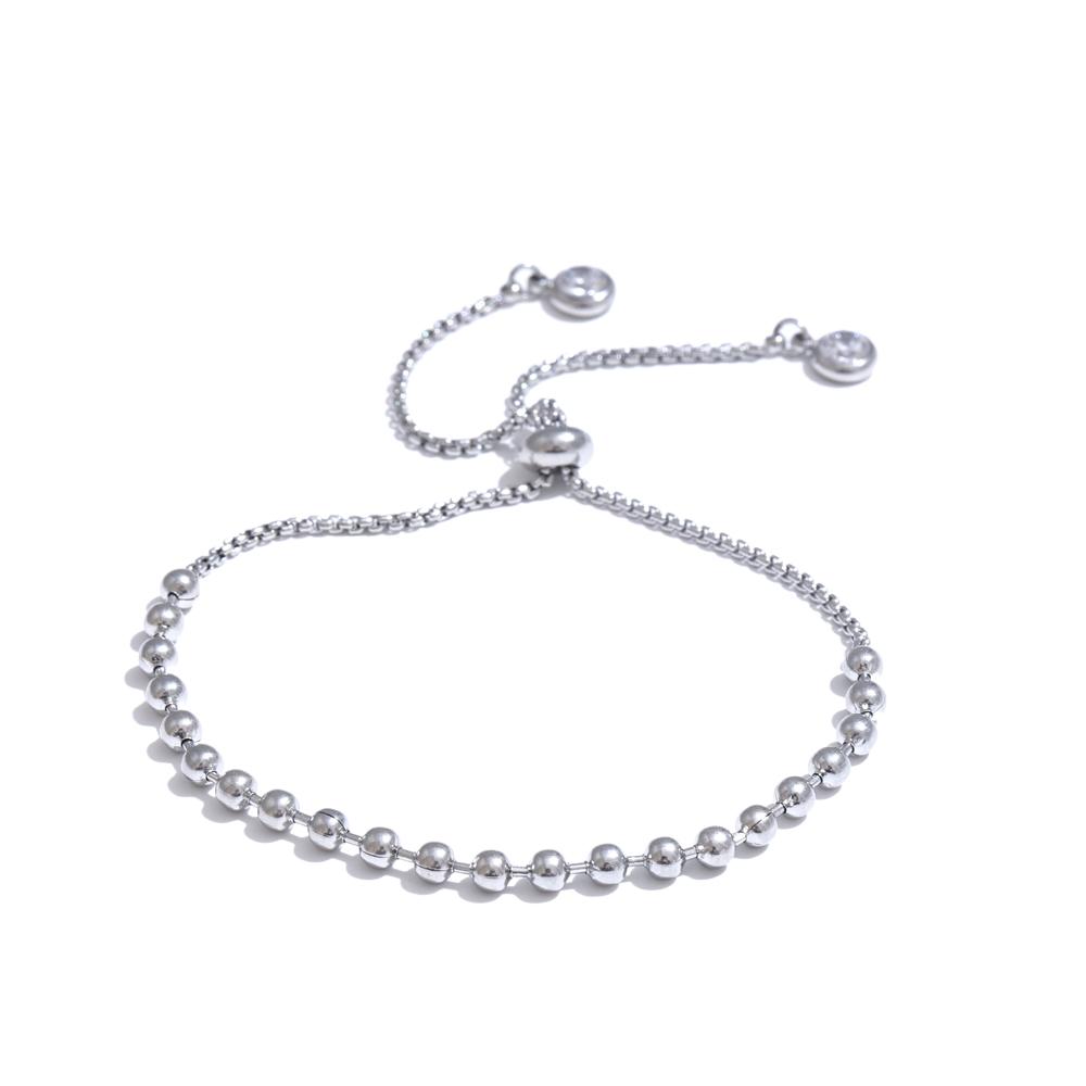 Yhpup Stainless Steel Beads Chain Adjustable Necklace Bracelet Bangle Gold Silver Color Zirconia Popular Jewellery