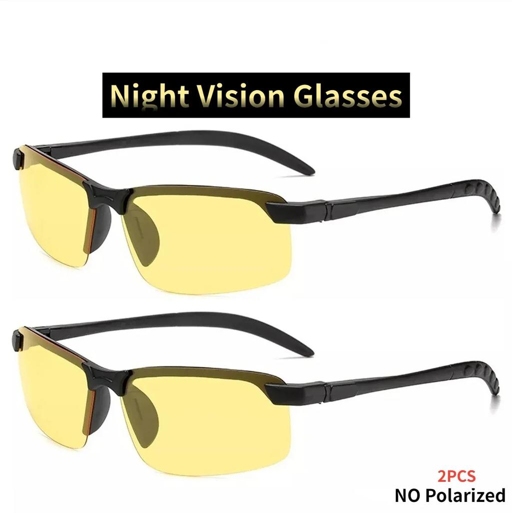2PCS Night Vision Sun Protection Glasses Men Anti-Glare Driving Goggle Half Frame Polarized Sunglasses for Driver UV400