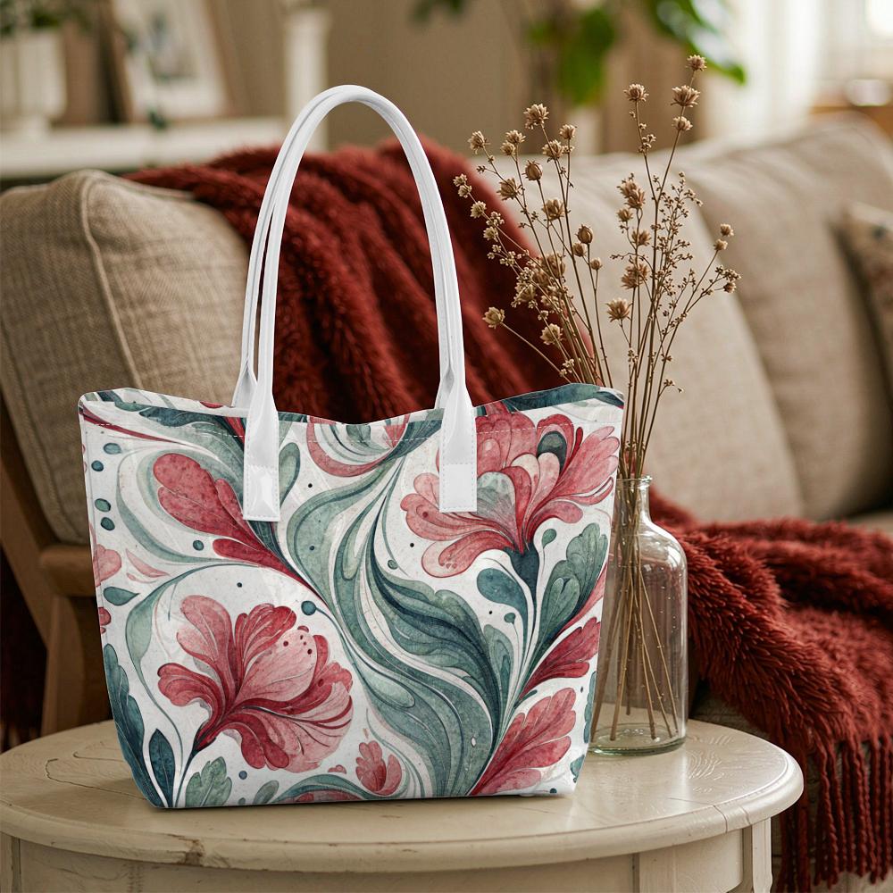 Vintage Floral Printed Tote Bag Fashion Casual Large Capacity Daily Use Shoulder Handbag for Women