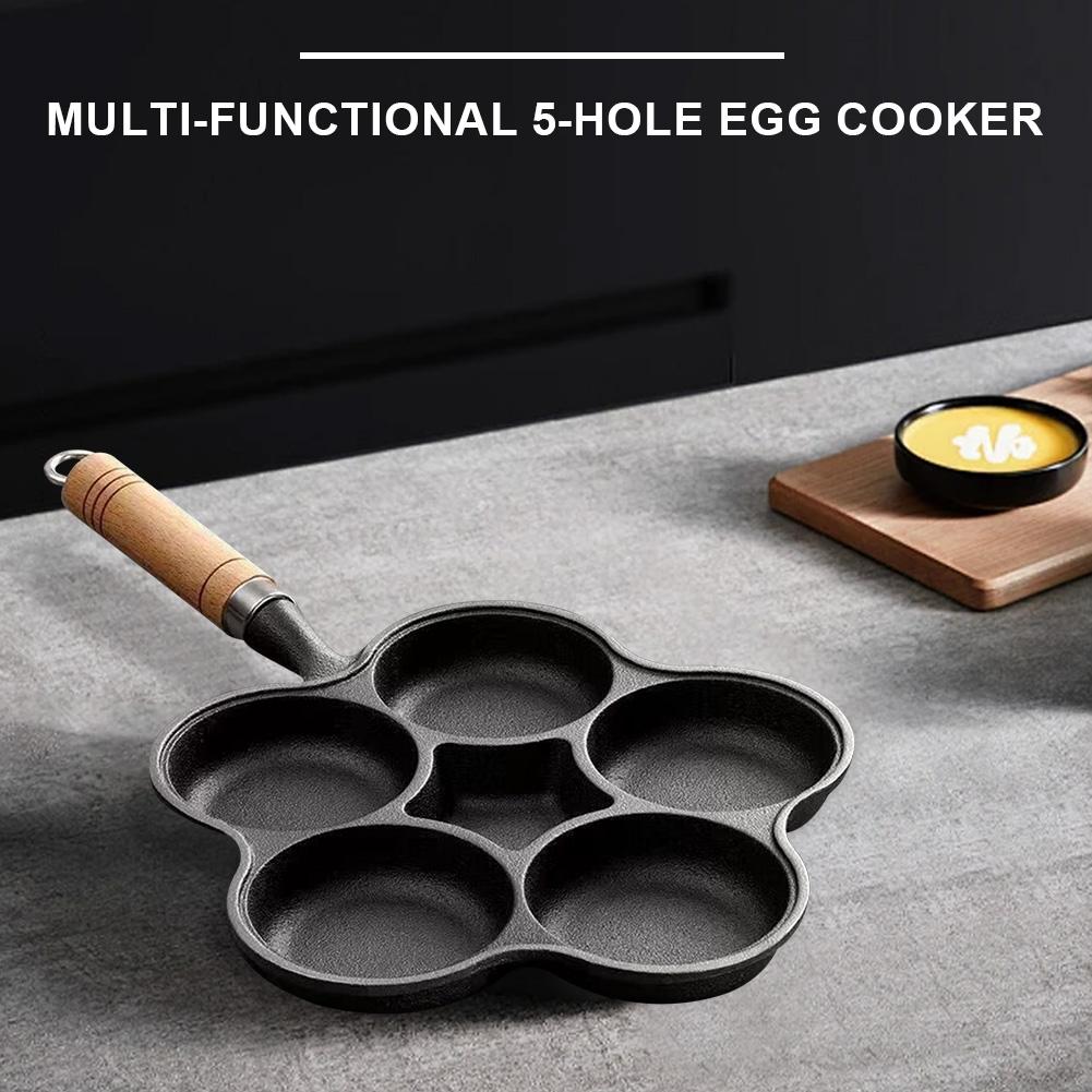 Чугунная сковорода для выпечки кексов с 5 круглыми отверстиями, сковорода для жарки яиц, креативная сковорода для завтрака, кастрюля для готовки на газовой плите, индукционной плите