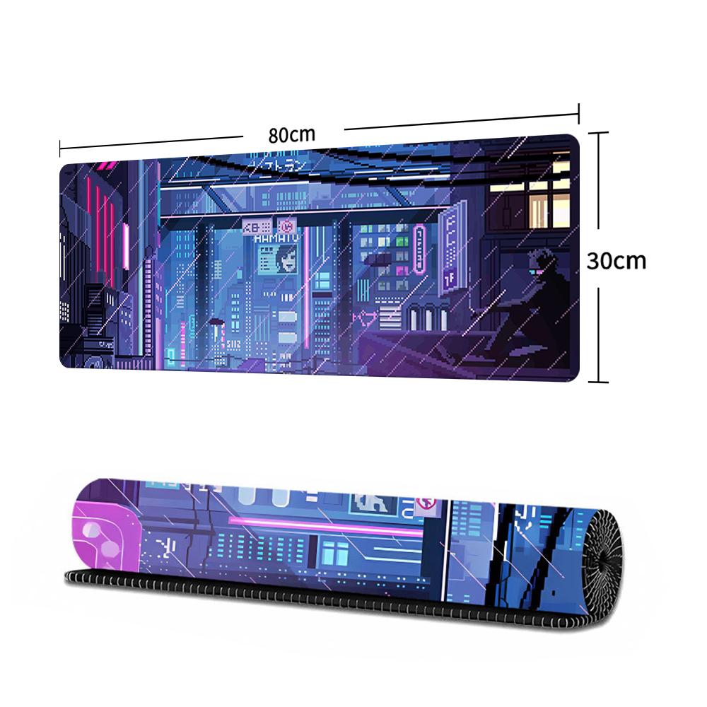 Japanese Anime-style Mousepad, Extra-large Gaming Mouse Pad with Cyberpunk Urban, Fantasy Animation Style, Non-slip Desk Mat, 800x300x3 Mm