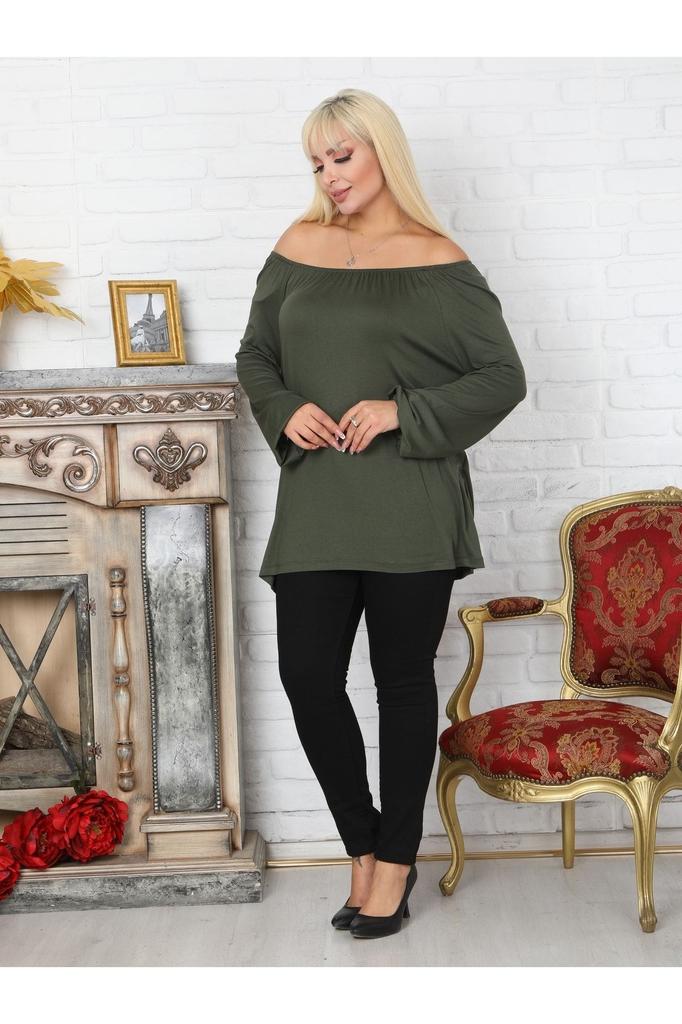 Женская стильная туника больших размеров, воротник большого размера с воздушными рукавами, эластичная вискозная блузка