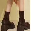 Fashion Long Boots Women Platform Elastic Socks Boots British Wind Show Thin Metal Buckle Ankle Boots 2025 New