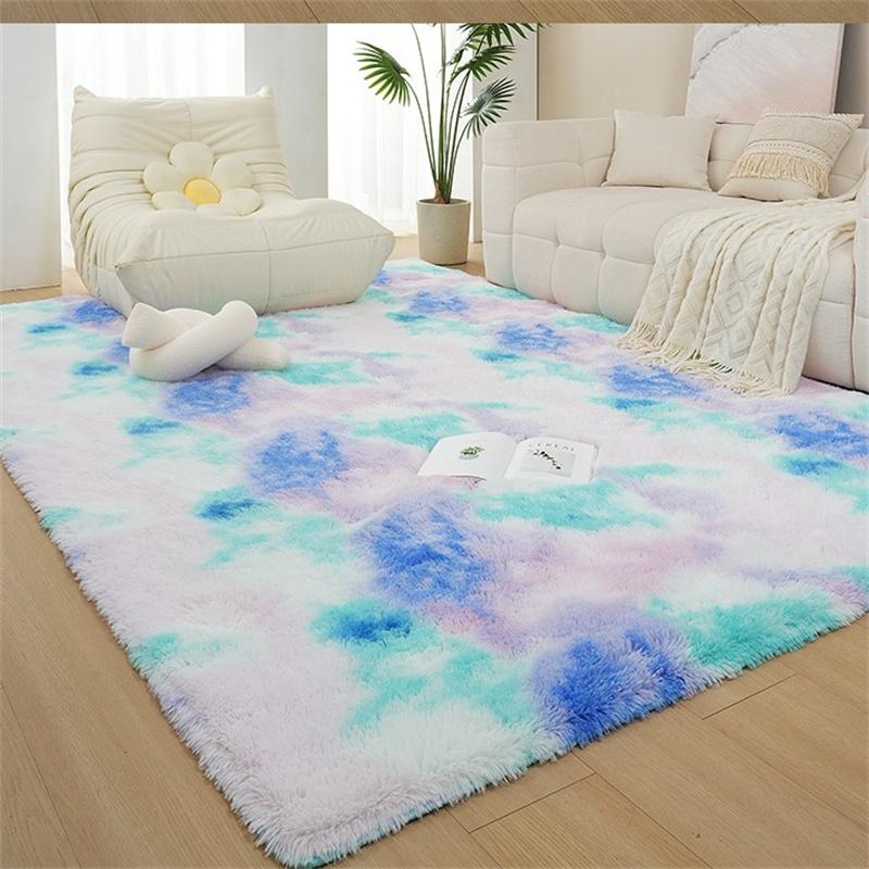 Soft Area Rugs Bedroom Carpet Fluffy Non-slip Tie-Dyed Fuzzy Shag Plush Soft Shaggy Bedside Rug Living Room Carpet