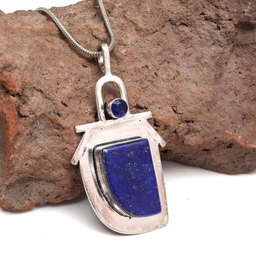Pendant Lapis Lazuli Silver Jewelry 2.5" Gemstone Handmade Sterling Silver