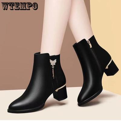 Женские классические ботильоны из искусственной кожи с круглым носком и молнией сбоку на высоком каблуке и толстой подошве