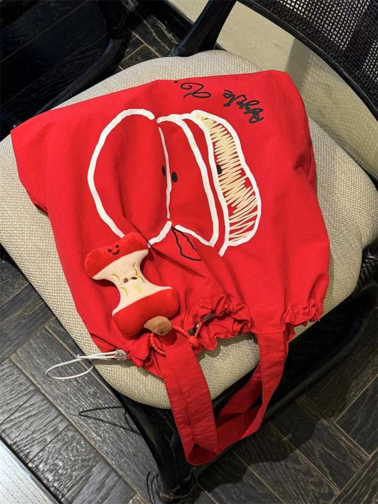 Apple Canvas Drawstring Shoulder Bag: Lightweight, Versatile, Large Capacity Tote for Students