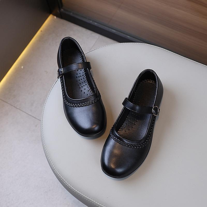 Британский стиль Детская кожаная обувь Черная школьная обувь для девочек 2024 Новая униформа Универсальная детская обувь принцессы Модная нескользящая