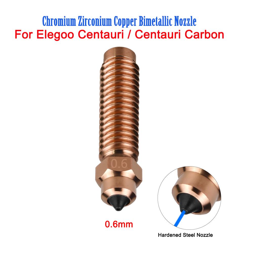 Bimetallic Nozzle For Elegoo Centauri Carbon 3D Printer 0.2/0.4/0.6/0.8mm Brass Chromium Zirconium Copper Hardened Steel Nozzles
