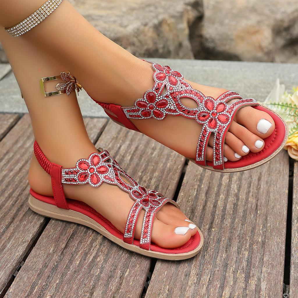 Fashion New Crystal Wedge Gladiator Sandals Women Summer Elastic Band Open Toe Sandals Plus Size Casual Beach Shoes for Woman