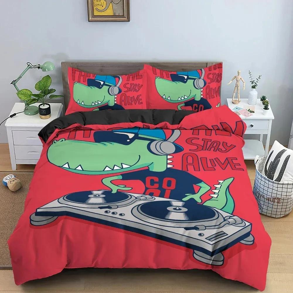 Cartoon Dinosaur Bedding Setfor Kid'S Bedroom Decor Duvet Cover King Queen Full Size Bedclothes Pillowcase Bed Set