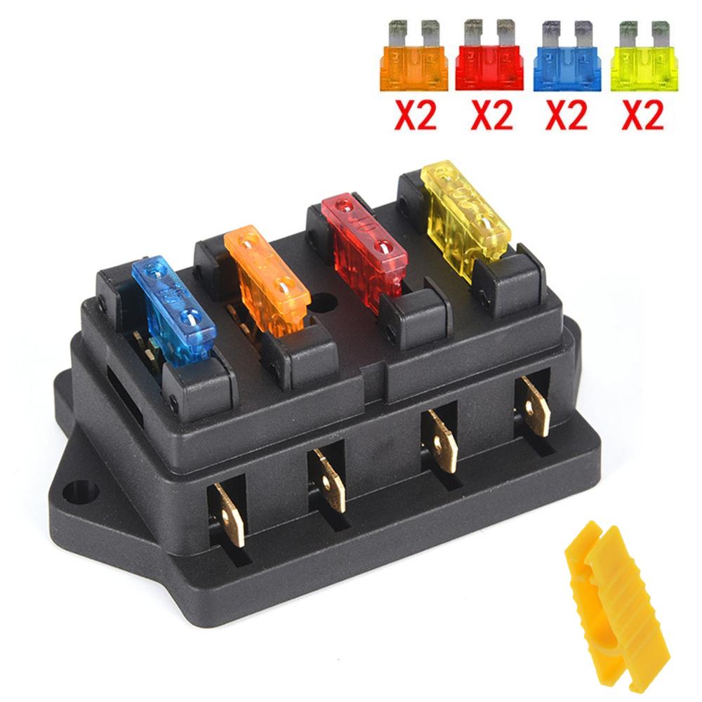 DC12V 24V 40A 1PCS 4 Way Fuse Box Circuit Car Trailer Auto Blade Fuse Box Block Holder ATC ATO Fuse Holder With 8 Fuse And Clip Fuses4