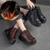 Thick Bottom Side Zipper Short Boots Genuine Leather Plush Warm Comfortable Women's Shoes