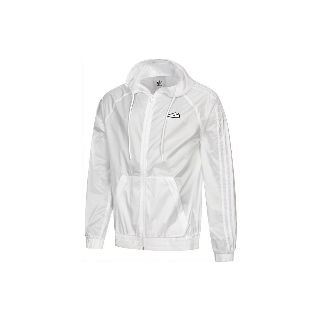 Adidas Originals Embroidered Patch Striped Hooded Windbreaker Men Outerwear White IA3939