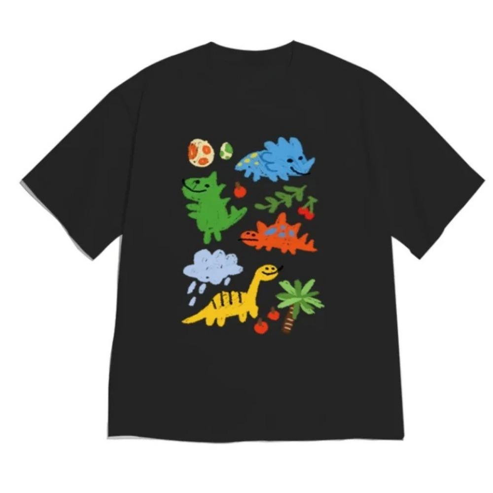 Kawaii T-Shirt Dinosaur Doodle Graphic Funny Aesthetic Casual Cute Short Sleeve Tee Shirt Vintage Gothic Tops for Women Y2k Tee