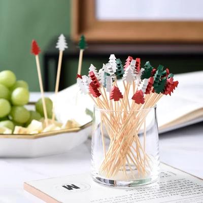 50 шт./компл. Рождественские фруктовые палочки одноразовые бамбуковые палочки снежинка рождественская елка лось Санта Клаус снеговик палочки рождественские украшения