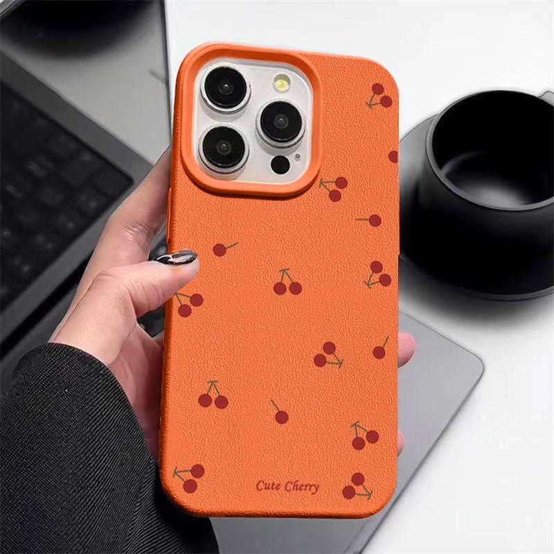 Милый тонкий чехол с принтом вишенки и текстурой кожи для iPhone 17 Air 17 Pro Max 16 15 14 13, мягкий ТПУ, противоударный, матовый чехол для телефона