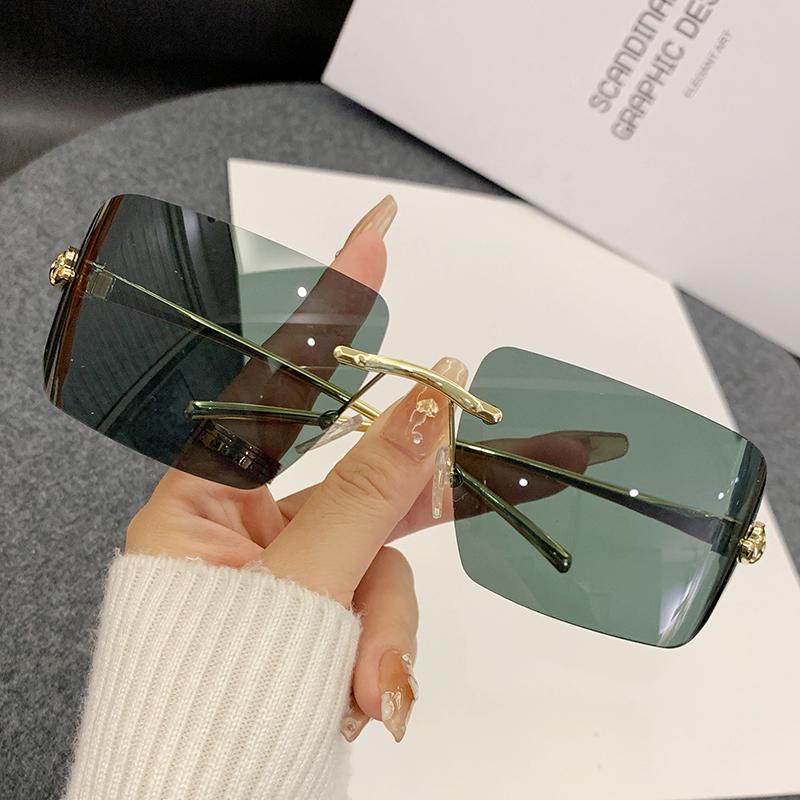 Новые Солнцезащитные Очки Специальные Безрамные Очки с Металлической Оправой с Огранкой Края Декоративные Солнцезащитные Очки с Головой Леопарда Мужские