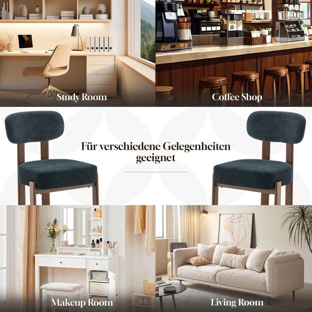 Mid-20th Century Modern Style Dining Chair Set, Total of 2 Thick Padded Linen Chairs with Curved Backs, Country Style Dining Chair, Kitchen Chair.