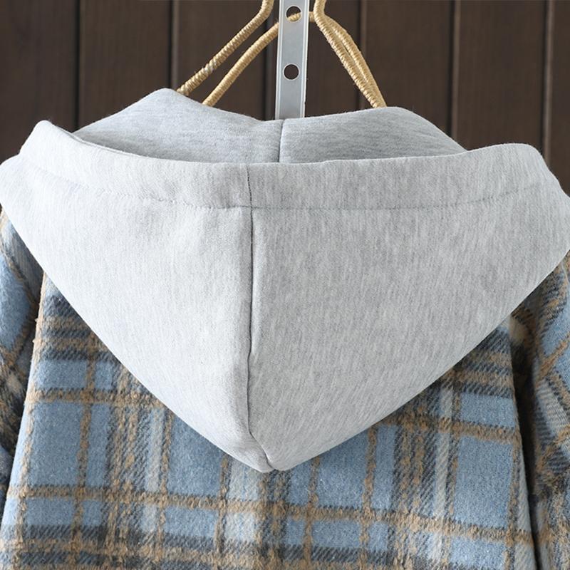 DIMANAF 2025 Новые осенне-зимние женские пальто и куртки больших размеров с капюшоном, хлопковые, теплые, с длинным рукавом, свободные, повседневные, верхняя одежда, винтажная женская клетка