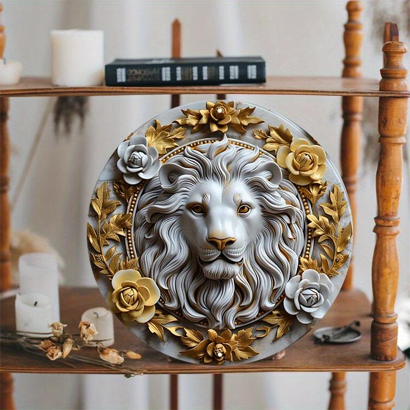Декор в виде головы льва из дерева с HD-печатью, настенное искусство с предварительно просверленными отверстиями, круглый знак, дверная вешалка или венок для украшения стены входной двери церкви, идеальный вариант