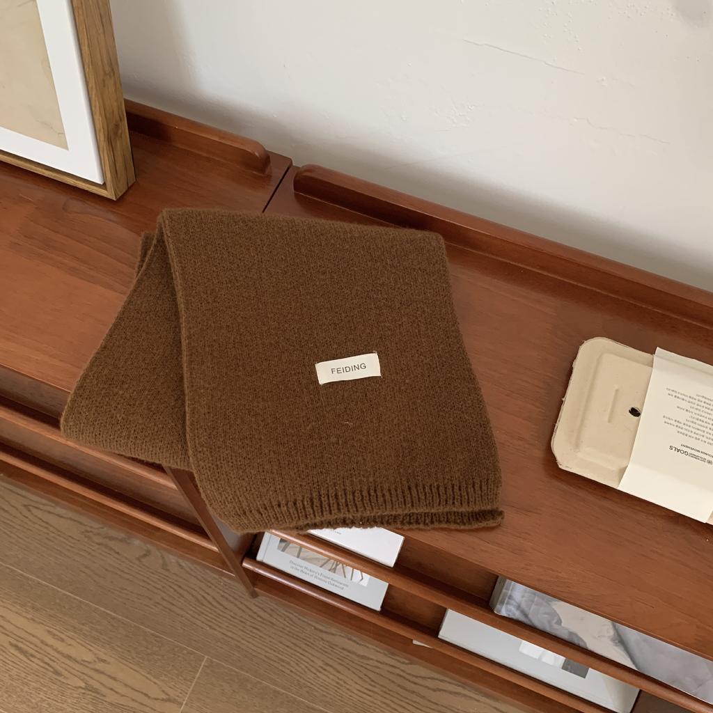 New Solid Color Flat Scarf for Winter Women's Knitted Wool Soft and Waxy Warm Scarf Korean Style Couple Versatile Fashion