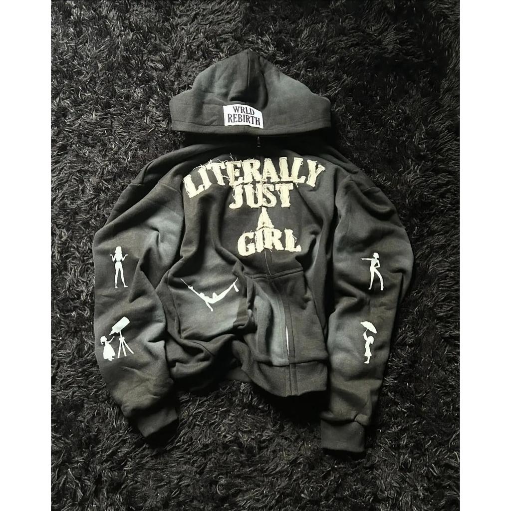 American Y2K Hip Hop Alphabet Embroidered Hoodie Personalized Street Men's and Women's Loose Zipper Cardigan Top