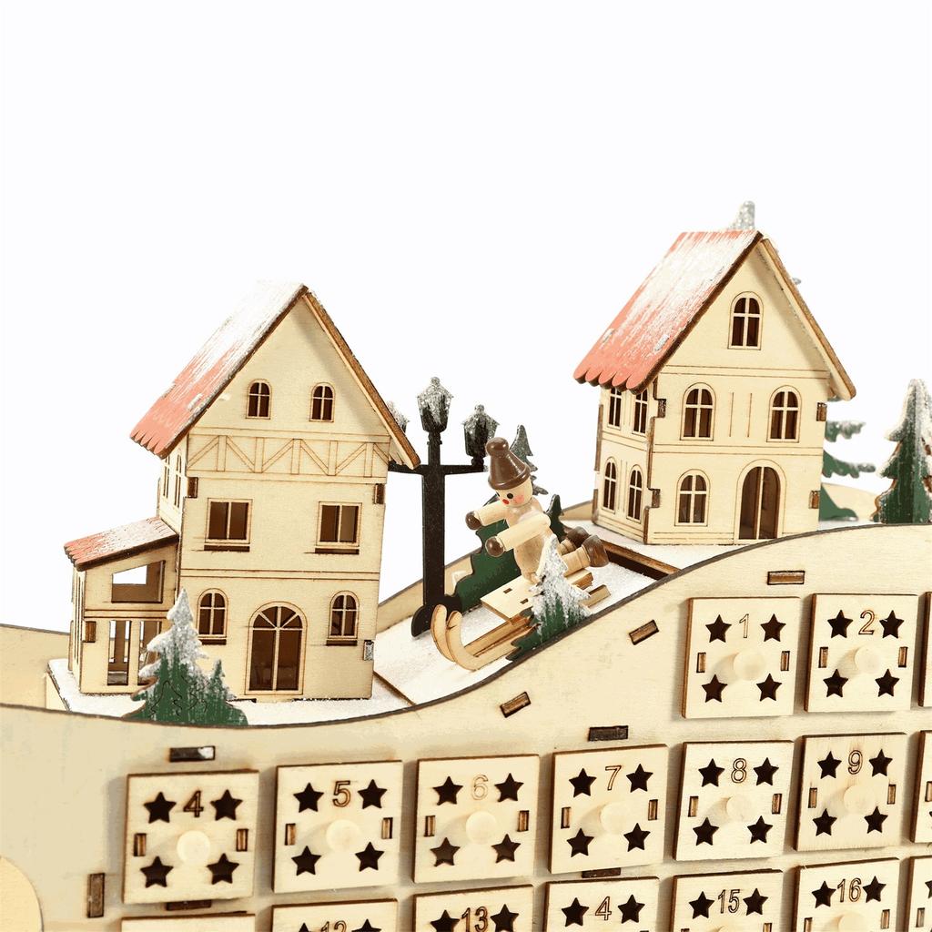 Деревянный 24-часовой Рождественский календарь с обратным отсчетом Креативный домашний календарь саней Деревянные светодиодные рождественские украшения
