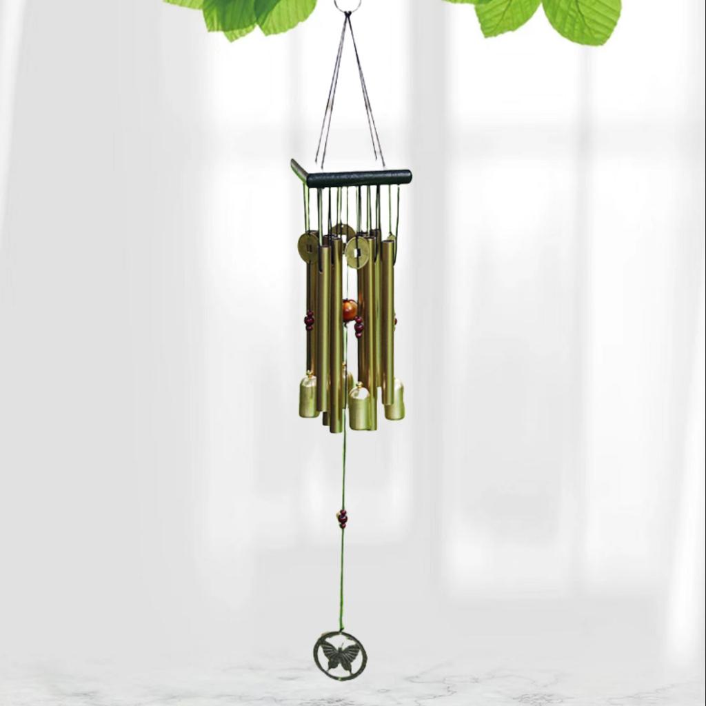 1PC Eight-tube Copper Coin Butterfly Pendant Solid Wood Wind Chime Family Outdoor Decoration Handicrafts