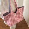 Весна и Лето Новая Двусторонняя Клетчатая Сумка-тоут Большой вместимости Студенческая для поездок на работу Досуг Наплечная сумка